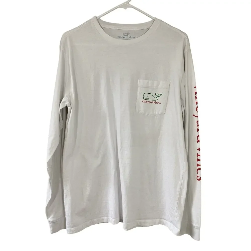 Vineyard Vines Adult Small Long Sleeve Cotton T-Shirt Naughty Or Nice Whale Logo